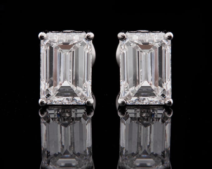 2 CT Emerald Cut Button Prong Moissanite 14k Solid White Gold Diamond Earring Studs Earrings Wedding Anniversary Gift For Her