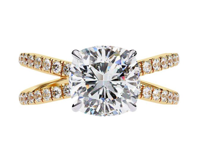 Elegant Cushion Cut Moissanite Ring with Pave Diamond Crisscross Band Classic Dainty Bridal Jewelry Sparkling Solitaire Anniversary Gift