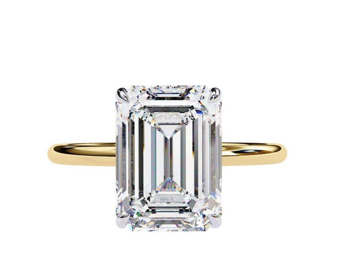 2.56 TCW Emerald Cut Moissanite Minimalist Engagement Ring Dainty Wedding Ring Classic Modern Bridal Jewelry Custom Handmade Ring for Her