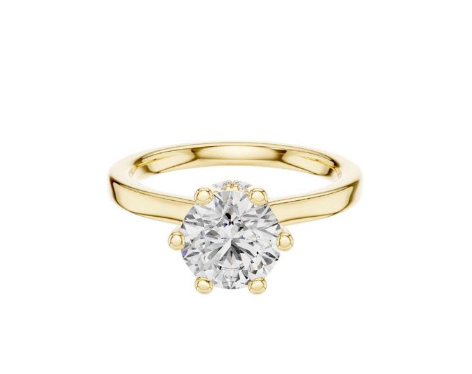 1.67 TCW White Gold Solitaire Engagement Ring Round Brilliant Moissanite in Classic Prong Setting Modern Minimalist Bridal Jewelry for Her