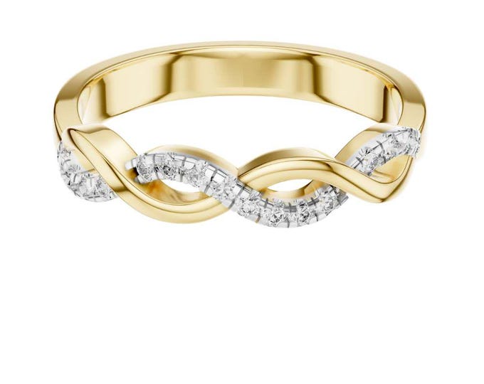 Twist Infinity Diamond Ring in 14k Yellow Gold Elegant Braided Band with Sparkling Accents  Dainty Promise or Anniversary Ring for Her