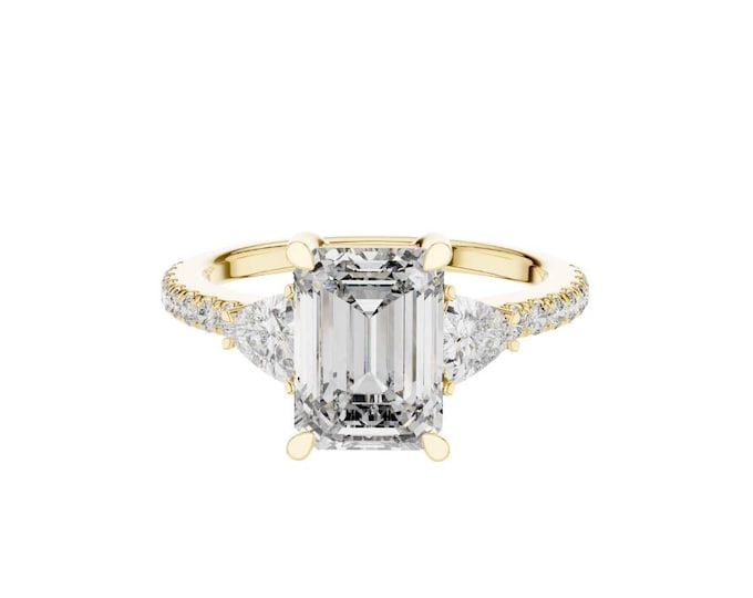Top Quality Emerald Cut Three Stone Engagement Ring in Gold Moissanite Bridal Ring Elegant Anniversary Jewelry Classic Proposal Gift