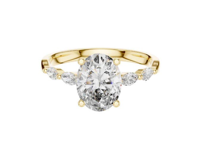 Oval Cut Moissanite Engagement Ring 14K Gold Ring with Side Stones Vintage Inspired Solitaire Ring Bridal Jewelry Promise Ring For Her