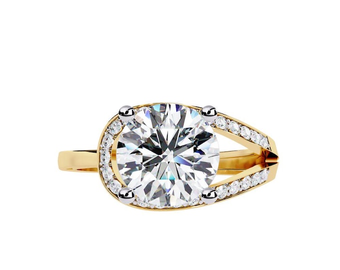 Teardrop Halo Diamond Engagement Ring in Yellow Gold Round Cut Center with Pave Accents Elegant Modern Bridal Jewelry for Her