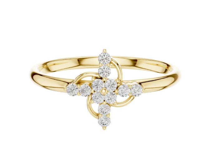 0.008 CT Gold Diamond Cross Ring Dainty Religious Jewelry Christian Faith Gift for Women Minimalist Confirmation Jewelry Everyday