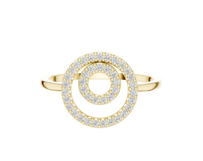 Minimalist Gold Double Circle Ring with Moissanite Diamonds Dainty Geometric Design Double Layer Ring Modern Jewelry Gift for Women