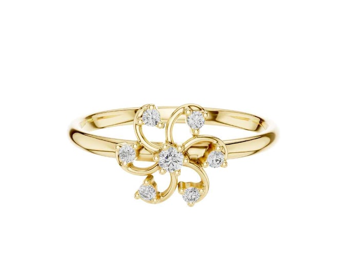 Elegant 14K Gold Swirl Floral Diamond Ring for Women Dainty and Delicate Fine Jewelry with Petal-Inspired Design Ideal for Gifting
