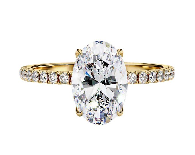 1.44 TCW Oval Cut Moissanite Wedding Gift Ring in Yellow Gold Classic Solitaire with Pave Band Elegant Minimalist Bridal Jewelry for Her