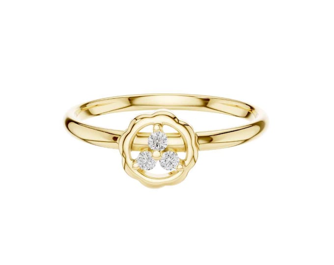 Minimalist Gold Flower Ring with Diamonds Dainty Floral Engagement Ring  Delicate Gold Diamond Ring Promise Ring for Her Unique Petal Design