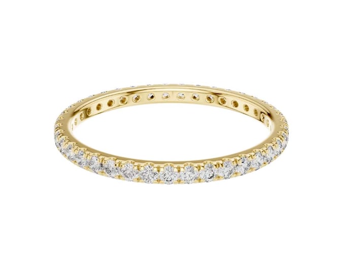 Dainty Gold Eternity Band Thin Moissanite Wedding Ring Classic Round Cut Stacking Band Delicate Anniversary Ring Minimalist Bridal Jewelry