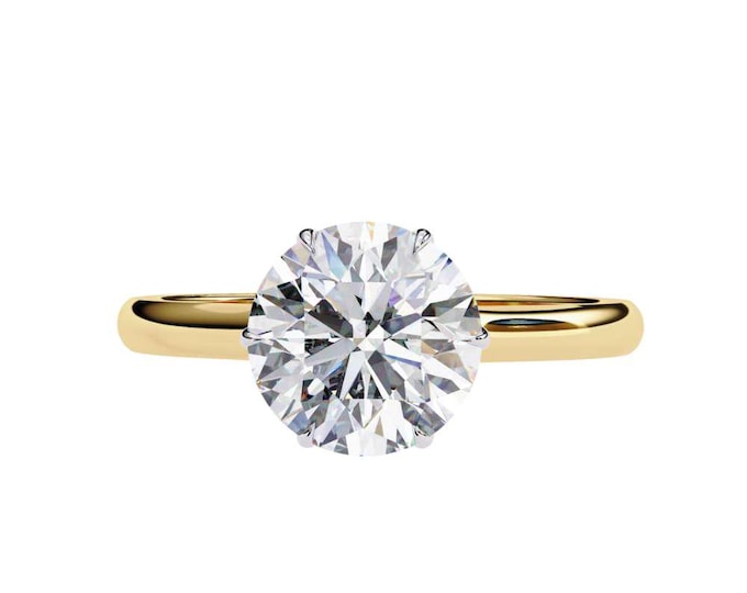 Classic Round Solitaire Diamond Engagement Ring 14K Yellow Gold Minimalist Gold Ring Dainty Diamond Ring Simple Proposal Ring For Her