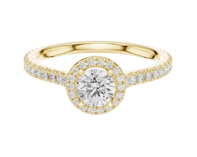 Classic Halo Engagement Ring Round Moissanite Diamond Ring Dainty Pave Band Bridal Ring Minimalist Promise Ring Gift Elegant Proposal ring
