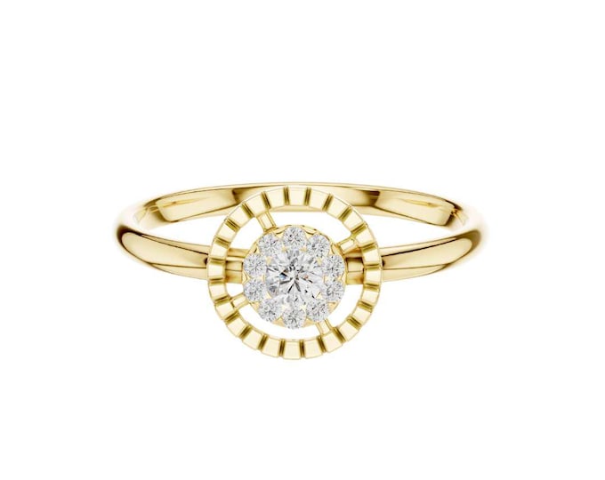 Fine Dainty Gold Diamond Ring Unique Sunburst Halo Wedding Ring 14k Gold Minimalist Ring Vintage Inspired Jewelry Gift for Her