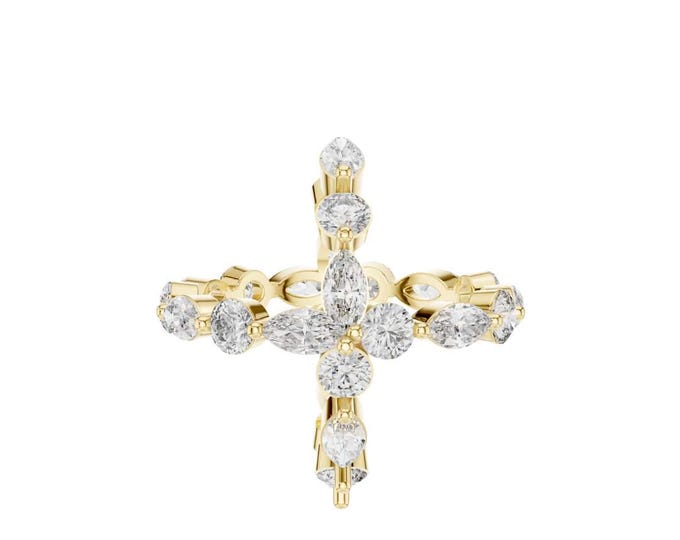 Unique Wide Gold Cross Ring with Sparkling Stones Religious Statement Jewelry Faith Inspired Gift for Her Elegant Spiritual Ring