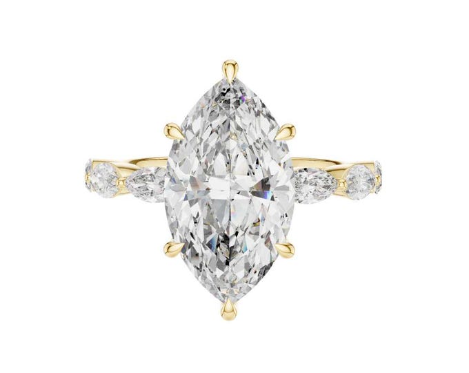 4.732 CT Marquise Cut Diamond Engagement Ring 14K Yellow Gold Solitaire with Side Stones Vintage Inspired Elegant Bridal Ring Gift for Her