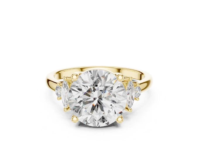 Round Cut Diamond Engagement Ring Yellow Gold Solitaire Ring Classic Elegant Bridal Jewelry Timeless Gift for Her Customizable Fine Jewelry