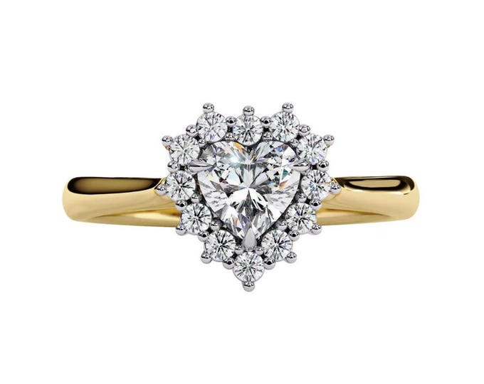Romantic Heart Shaped Moissanite Engagement Ring in Yellow Gold with Sparkling Diamond Halo Elegant Solitaire Love Inspired Bridal Gift