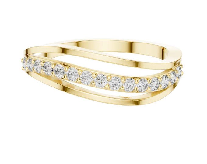 Elegant Criss Cross Diamond Ring in 14k Yellow Gold Dainty Crossover Band with Sparkling Stones Modern Minimalist Promise Ring Gift for Her