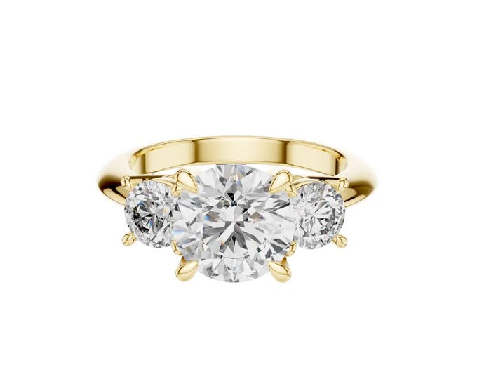 Elegant Three Stone Round Cut Moissanite Engagement Ring in Solid Gold Timeless Anniversary Ring Classic Bridal Jewelry Statement Piece