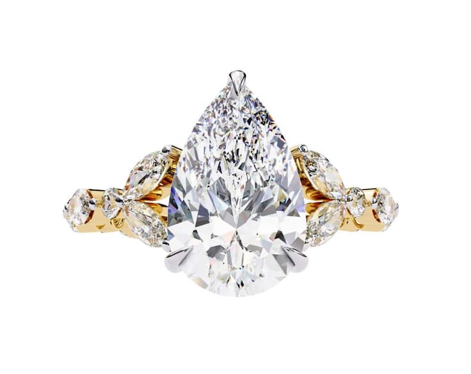 Elegant Pear Cut Moissanite Ring Gold Bypass Diamond Band Luxury Solitaire Sparkling Engagement Ring Unique Bridal Jewelry Gift for Women
