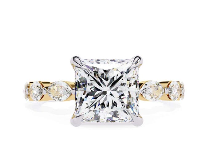 Excellent Unique Princess Cut Moissanite Engagement Ring 14K Gold Diamond Band Luxury Solitaire Bridal Jewelry Anniversary Ring for Her