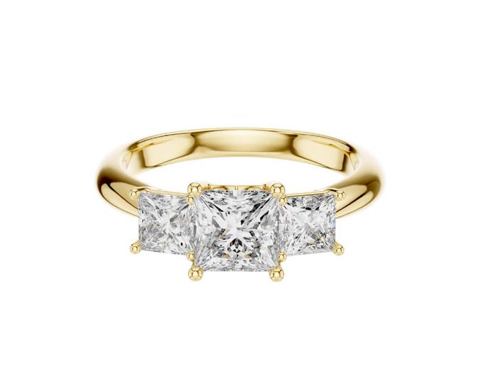 Classic Princess Cut Three Stone Moissanite Engagement Ring in Modern Anniversary Ring Timeless Bridal Jewelry Elegant Statement Piece