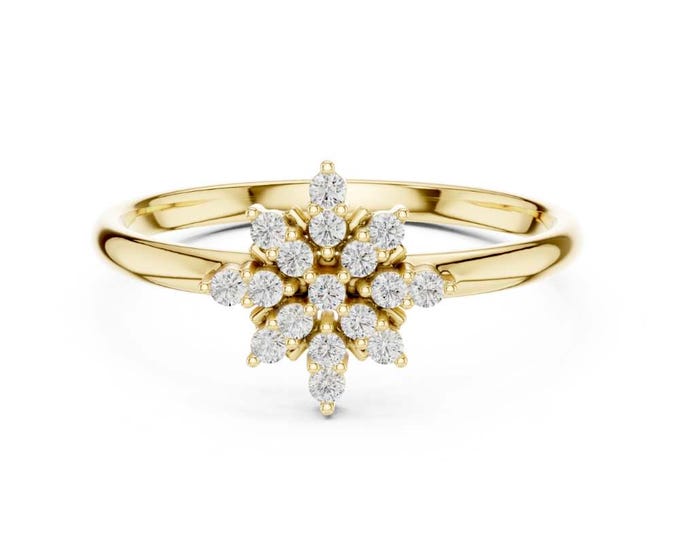0.13 CT Gold Diamond Starburst Ring Cluster Setting with Round Brilliant Cut Diamond Dainty Floral Promise Ring Elegant Everyday Fine ring