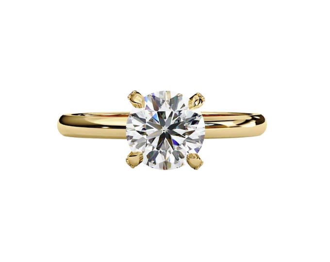 Elegant Round Cut Moissanite Solitaire Ring in Yellow Gold Classic 6 Prong Engagement Ring Timeless Minimalist Bridal Jewelry Gift for Her