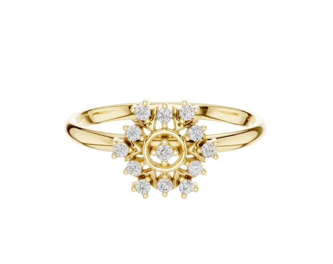 Sunflower Diamond Ring Dainty Floral Engagement Ring Unique Sun Inspired Statement Jewelry Handmade Boho Wedding Ring Ring Gift for Her