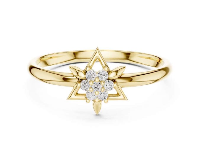 0.042 CT Geometric Star of David Inspired Floral Diamond Cluster Ring Sacred Geometry Engagement Ring Unique Moissanite Promise Band