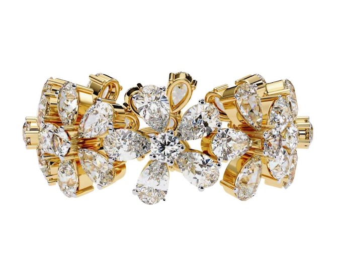 Bold Flower Cluster Moissanite Ring Gold Band Luxury Statement Jewelry Elegant Cocktail Engagement Ring Anniversary Statement Gift for Women
