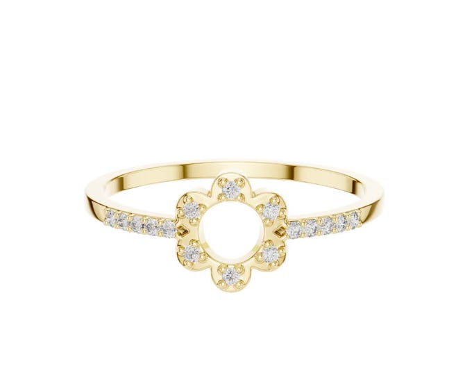 Delicate Gold Flower Moissanite Diamond Ring Dainty Floral Halo Design Sparkling Ring Band Minimalist Statement Ring Everyday Jewelry