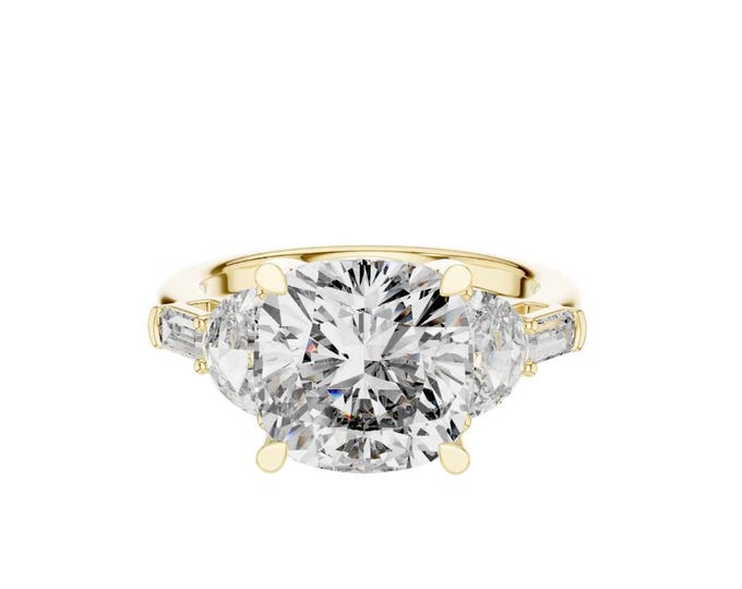 Elegant Three Stone Moissanite Engagement Ring Round Cut with Tapered Side Stones Gold Classic Trilogy Ring Wedding or Anniversary Gift