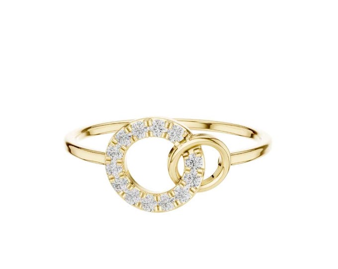 Trendy Interlocking Circle Ring Dainty Moissanite Diamond Eternity Ring Minimalist Promise Ring Elegant Unique Ring in Gold Silver Rose Gold