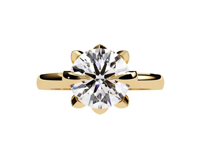Gold Solitaire Ring Round Brilliant Cut Diamond Alternative Classic Prong Setting Elegant Wedding Ring Minimalist Bridal Jewelry Gift