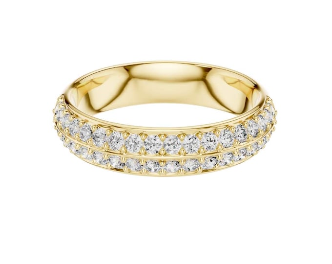Moissanite Diamond Eternity Band Ring Double Row Wedding Band Premium Stackable Engagement Anniversary Ring Gift for Her