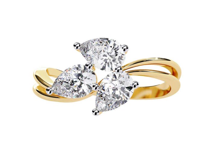 1.06 TCW Three Stone White Gold Diamond Ring Pear Cut Cluster Engagement Ring Modern Bridal Jewelry Unique Anniversary Gift for Her