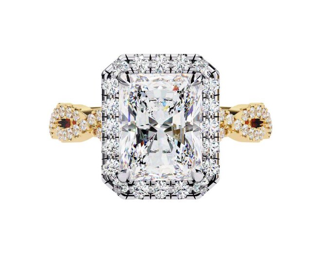 Radiant Cut Halo Diamond Engagement Ring in Yellow Gold Luxury Bridal Ring Unique Statement Wedding Jewelry Elegant Anniversary Gift for Her