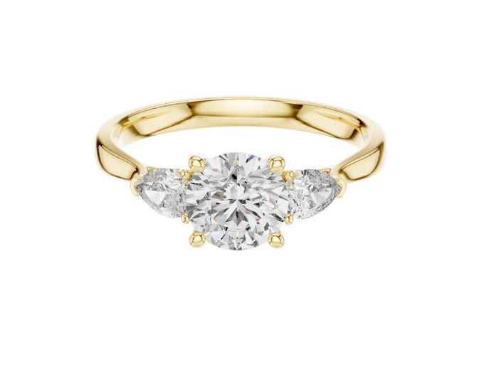 Moissanite Engagement Ring: Pear Accent Diamonds, 14k Yellow Gold