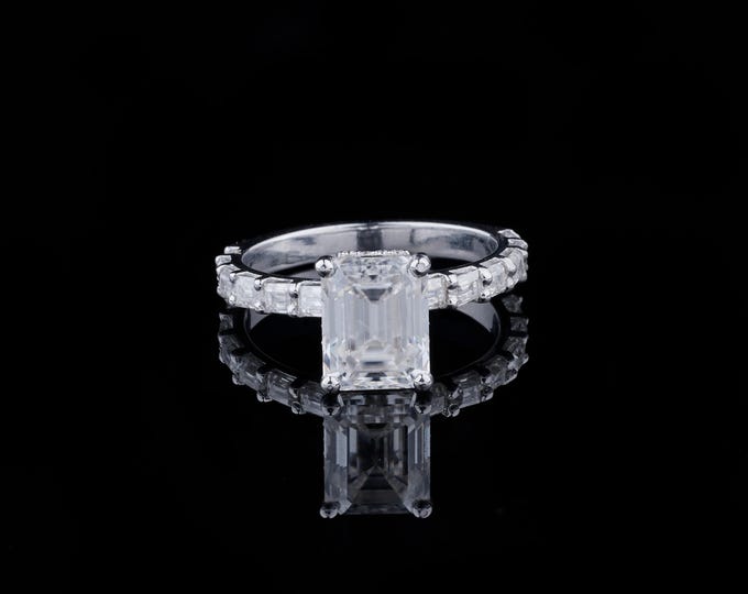 1.5 CT Radiant Cut button Prong Moissanite Engagement Ring 14k Solid White Gold Pave Set Wedding Anniversary Gift Ring For Her