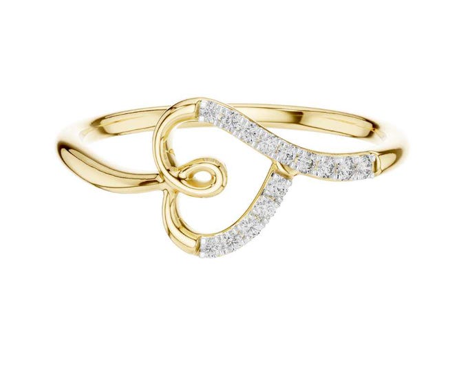 Elegant 14K Gold-Plated Heart Shaped Diamond Accent Ring for Women Delicate Open Heart Design with Sparkling Cubic Zirconia Romantic ring