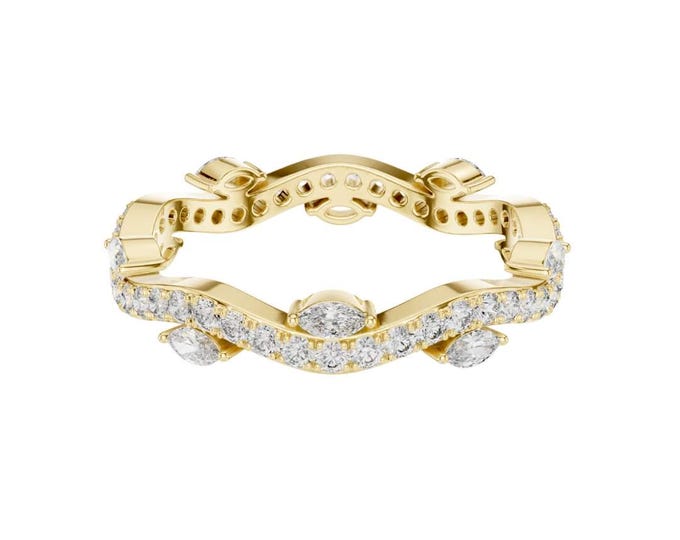 Premium Marquise Diamond Eternity Ring Vintage Chevron Wedding Band Unique Stacking Ring Dainty Anniversary Band Art Deco Style Jewelry
