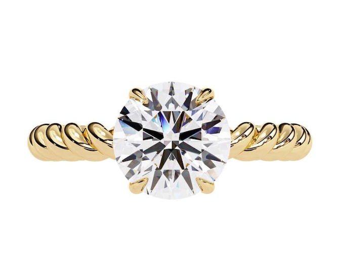 Twisted Rope Moissanite Engagement Ring: 14k Yellow Gold, Minimalist Bridal Jewelry