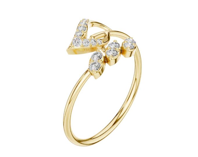 Dainty RoundCut Moissanite Heart Ring with Sparkling Stones Adjustable Open Band Promise Ring for Her Minimalist Romantic Jewelry Gift