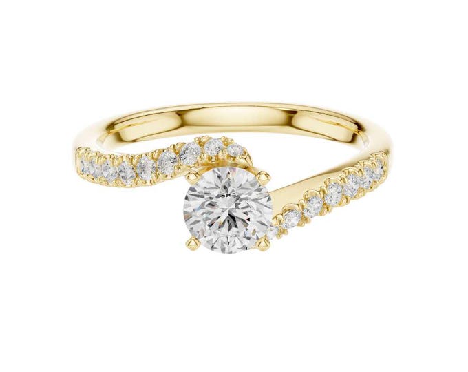 Unique Round Cut Moissanite Diamond Ring Dainty Solitaire Ring with Pave Band Elegant Promise Ring Wedding Ring Fine Bridal Jewelry Gift