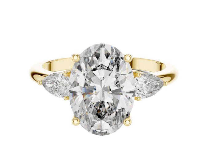 Stylish Oval Moissanite Bridal set Ring 3 Stone Ring with Pear Side Stones Shiny Solitaire Ring Vintage Inspired Unique Wedding Ring Jewelry