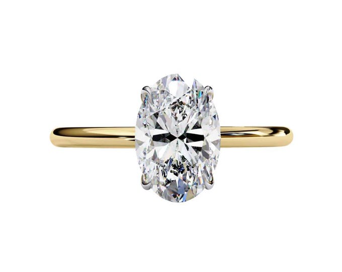 Timeless Radiant Oval Cut Moissanite Solitaire Ring in Yellow Gold Sleek Modern Engagement Ring Minimalist Bridal Jewelry Gift for Special