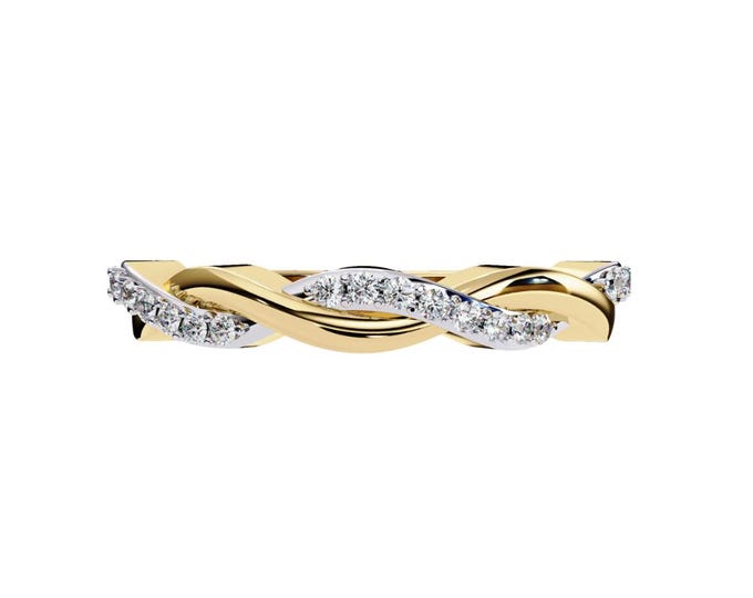 Twisted Infinity Moissanite Band with Braided Design Dainty Stacking Ring Sparkling Gold Wedding Promise Band Unique Jewelry Gift for Women