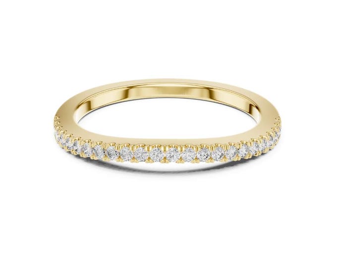 Dainty Diamond Eternity Band in Yellow Gold with Micro Pave Setting Elegant Minimalist Wedding Ring Stacking Anniversary Jewelry Gift