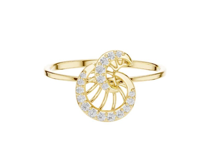 Timeless Elegance Round Cut Moissanite Diamond A Gold Ring with Diamond Studded Spiral Design Symbolizing Infinite Beauty and Grace For Look